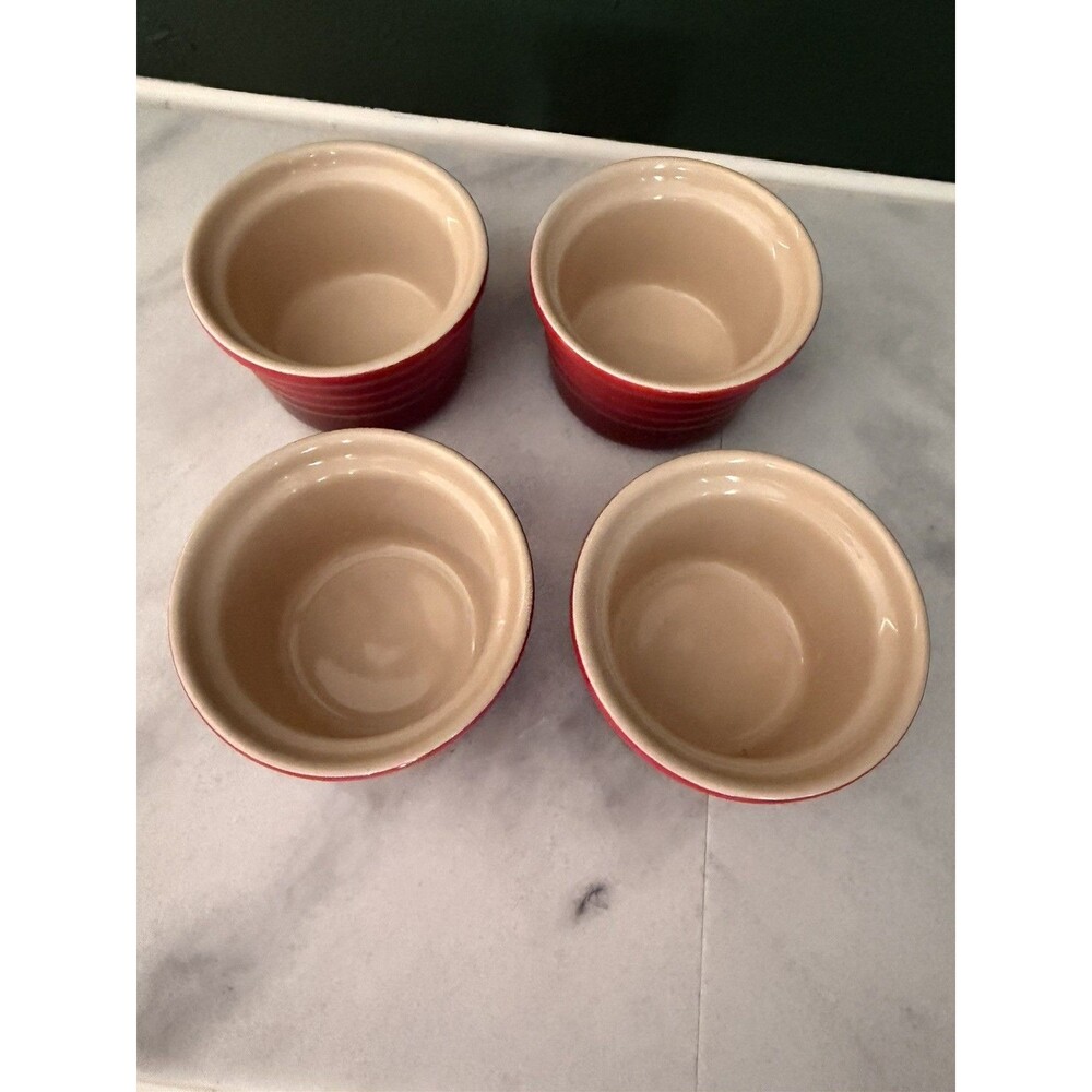 Set of 4 Le Creuset Red Stoneware Ramekins Cherry Red Cerise - Picture 4 of 4
